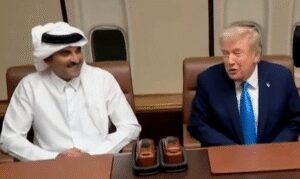 Trump meets Qatar Emir on Air Force 1 during stopover; gets Gaza troop assurance Trump meets Qatar Emir on Air Force 1 during stopover; gets Gaza troop assurance